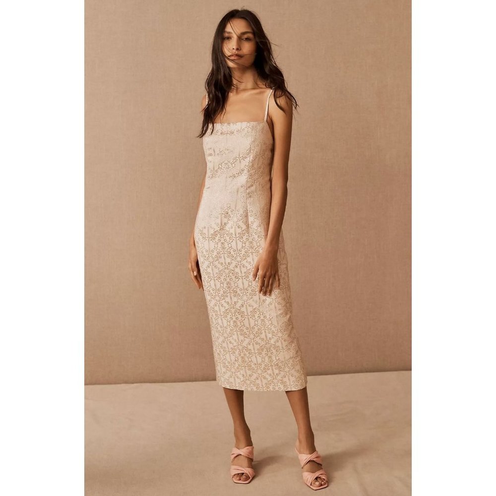 BHLDN Blush Pink Jacquard Midi Dress
